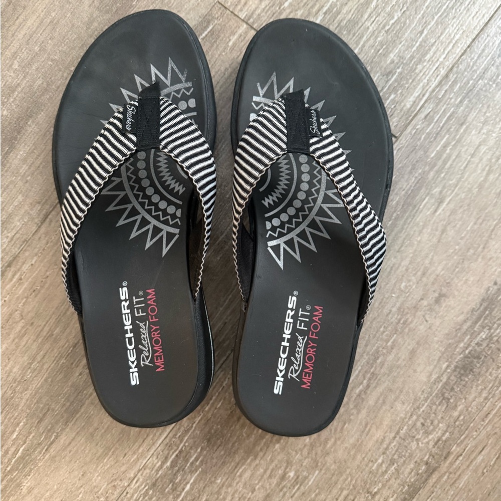 Skechers Black and White Striped Sandals
